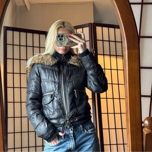Women's Black Faux Fur-Trimmed Jacket